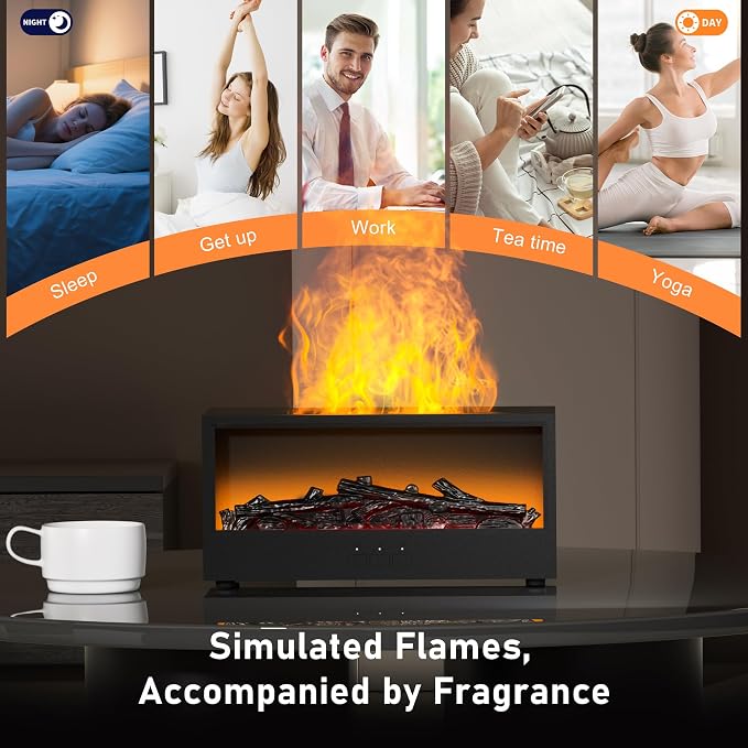 Fireplace Flame Air Diffuser Humidifier,7 Colors Aromatherapy Essential Oil Diffuser, Ultrasonic Aroma Humidifier with Remote Control & Timer