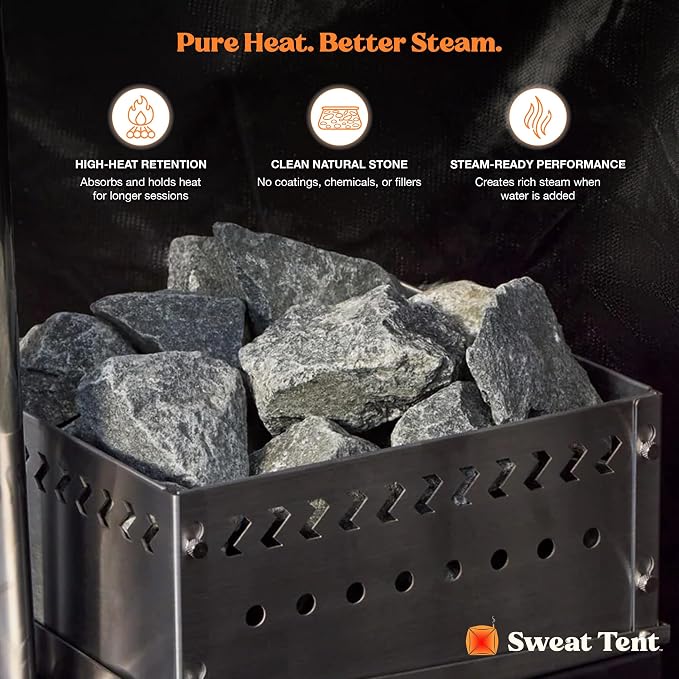 SweatTent Sauna Rocks (20 lbs) – High Heat Retention, Durable Natural Stones, Steam Burst Ready, Compatible with Sweat Tent Stoves, Traditional Sauna Accessory