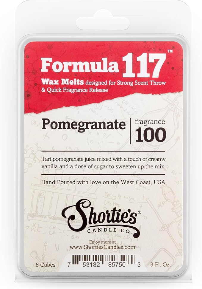 Shortie's Candle Company Pomegranate Premium Wax Melts - 3 Oz., Strong & Long Lasting, Non-Toxic - Made with Essential & Natural Oils - Formula 117
