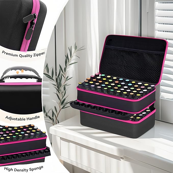 127 Slots Essential Oil Case Organizer, Fits 1ml-15ml Vials, Shockproof EVA Hard Shell Essential Oil Storage Carrying Bag for Travel and Home, Black & Purple