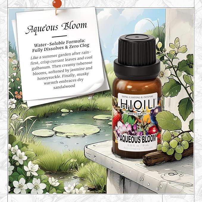 HIQILI Aqueous Bloom Diffuser Oil for Humidifier, Pets & Home, Long - Lasting Scent for Large Spaces, DIY & More - 0.34 Fl Oz