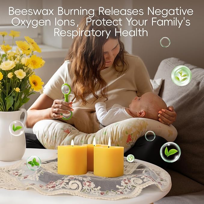12 Pack Natural Beeswax Pillar Candles,2x2in 100% Pure Beeswax Candles-240 Hours Long Burning,Unscented Bees Wax Candles for Home,Prayer,Emergency,Dripless Smokeless Organic Pillar Candles Bluk