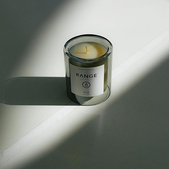 Range Essentials Rise Candle, Fresh Scent, Soy Wax, Aromatherapy, Energizing, Stress Relief, Clean-Burning, Non-Toxic, Lead-Free, Cotton Wick, Long-Lasting, Home Office Fragrance, 8oz (227g)