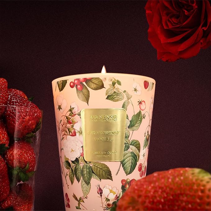 M&SENSE Strawberry Vanilla Soy Candle, 14.1oz 60H Long Lasting, Aromatherapy Candle for Bedroom Romance Home Decor Gifts