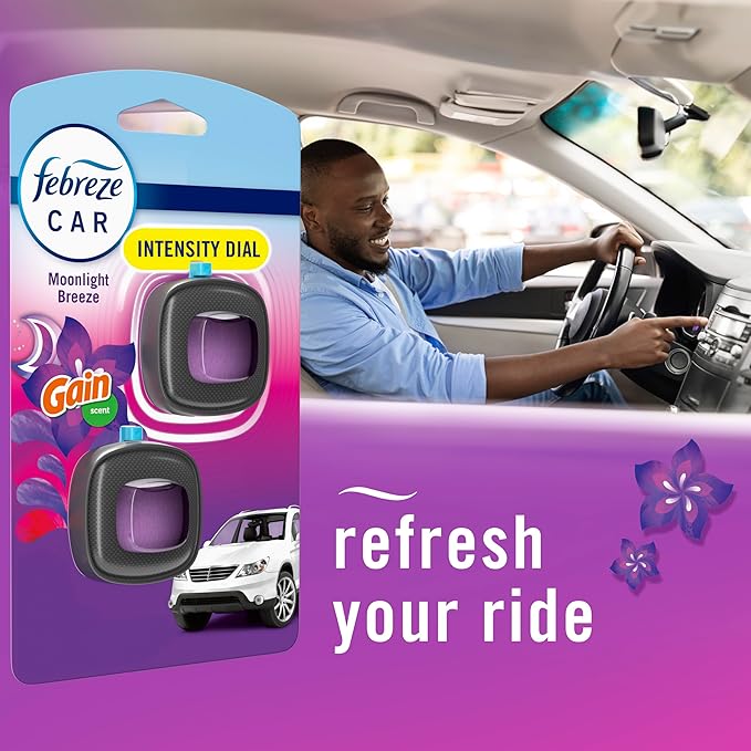 Febreze Car Air Freshener Vent Clip Gain Moonlight Breeze Scent, .07 oz. Car Vent Clip, Pack of 3 and Stay-Fresh Storage Case