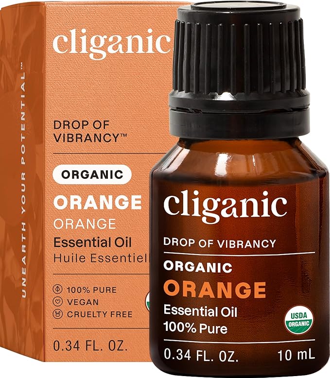 Cliganic Organic Sweet Orange Essential Oil, 10ml - 100% Pure Natural for Aromatherapy Diffuser | Non-GMO Verified (Packaging May Vary)