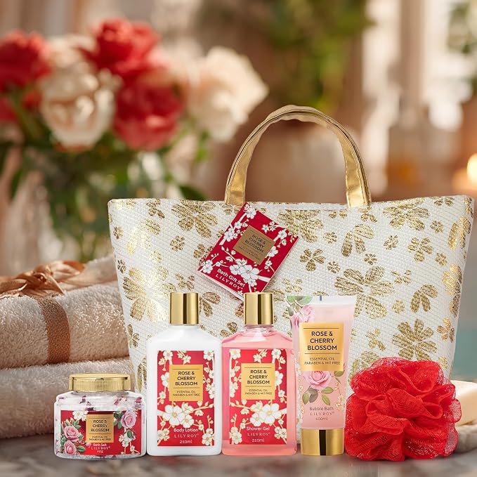 Spa Gifts, Birthday Gifts - 6Pcs Rose Bath and Body Spa Gift Sets for Women