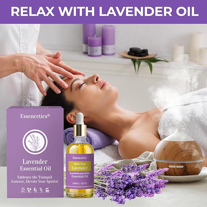 Organic Lavender Essential Oil for Diffuser 4oz - 100% Natural - Therapeutic Grade Pure & Organic Lavender Oil for Aromatherapy Skin Hair & Diffuser
