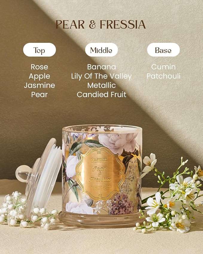 M&SENSE Pear Fressia Scented Candle 12.7oz Stress Relief 2 Wick | Natural Soy Wax, Non-Toxic, Stress Relieving Aromatherapy, Romantic Summer Gifts for Women, 75 Hours