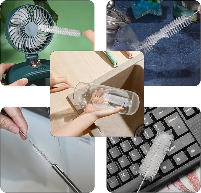 CiaraQ Bottle Cleaning Brushes, 9.8 Inch Nylon Tube Brush Set, Cleaner for Narrow Neck Bottles Cups with Hook, Set of 10pcs