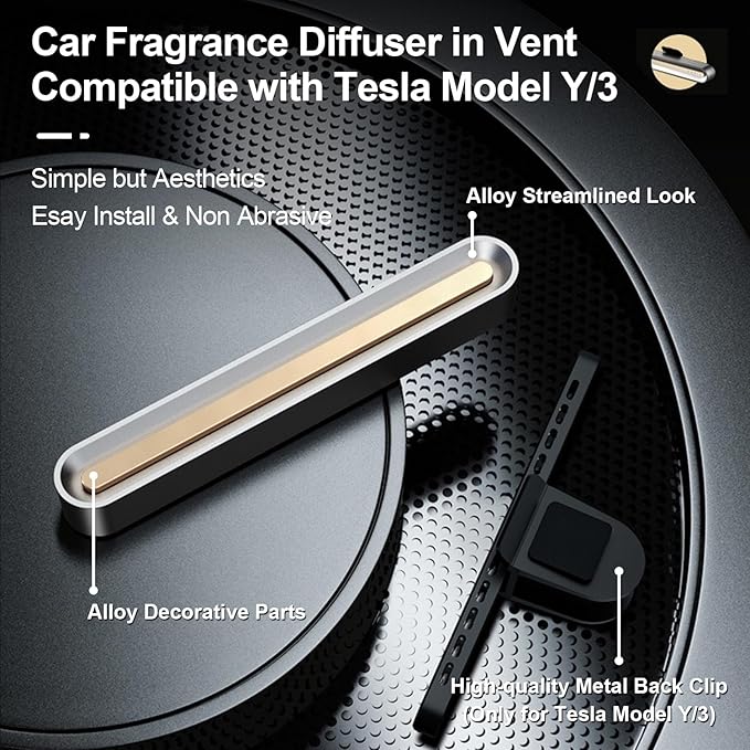 Car Air Freshener in Vent for Tesla Model Y/3 Accessories, Air Fragrance Diffuser Set Includes 6 Long-Lasting Fragrance Sticks + 2 DIY Stick