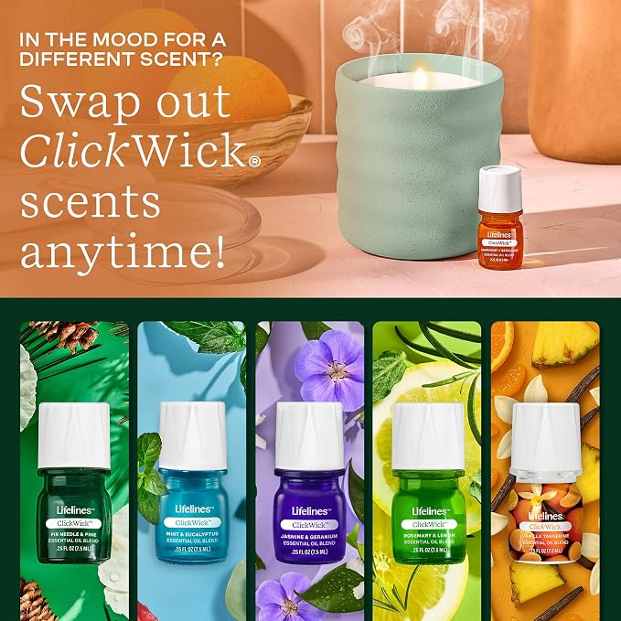 ClickWick Essential Oil Blends for Lifelines Diffusers, 3-Pack Citrus Grove Set - Essential Oil Blend Refill for Candle, Plant & Shower Aromatherapy Diffuser - Fragrance for Diffusers