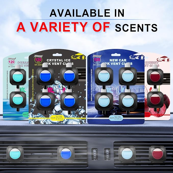 JUSTTOP Ocean Scent Car Air Freshener Clip,Provides Long Lasting Fragrance Holding for Over 120 Days,4 Vent Clips,4ml Each,Car Accessories for Men or Women(Ocean)