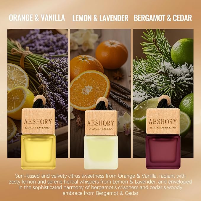 Aeshory Car Air Freshener Hanging - 3-Pack,Citrus Collection Car fresheners long lasting, Car Air Freshener for Women and Men, Premium Car Aromatherapy Essential Oil Diffuser Gift Set
