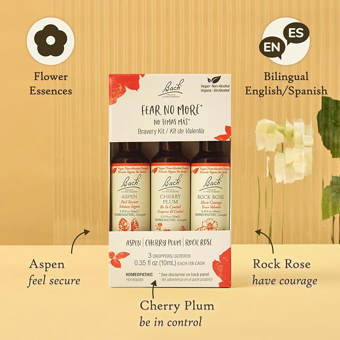 Bach Original Flower Remedies, Fear No More Trio Kit, For Courage & Bravery (Non-Alcohol Formula), Natural Homeopathic Flower Essence, Vegan, 3 x 10mL Droppers
