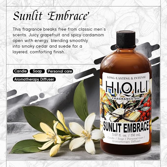 HIQILI Sunlit Embrace Fragrance Oil for Diffuser, Candle, Soap & Perfume Making, Floral-Woody Scent, Long Lasting Aroma - 5.07 Fl Oz