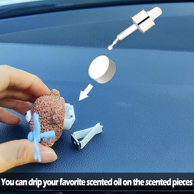 Cute Car Air Freshener Vent Clips, 3D Animal with Mini Fan Diffuser Vent Clip, Air Conditioning Decoration Car Accessories for Women and Men