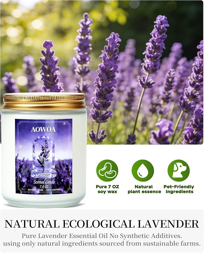 Lavender Scented Candles for Women -Aromatherapy Candle, Natural Soy Candles for Home Scented 7oz, Long Lasting Non-Toxic Clean Burning, Mom Birthday Candles Valentines Day Gifts