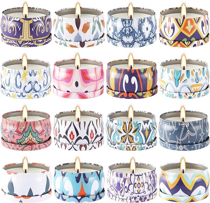 YOROXRG Scented Soy Wax Travel Tin Jar Candles - 2.5 OZ Gifts for Home, Mom - Christmas, Birthday, Thanksgiving, Mother's Day - 16 Pack