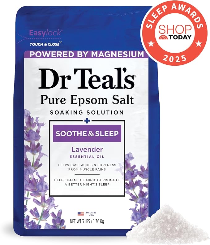 Dr Teal's Epsom Salt Soaking Solution, Soothe & Sleep, Lavender, 3lbs (Pack of 4)