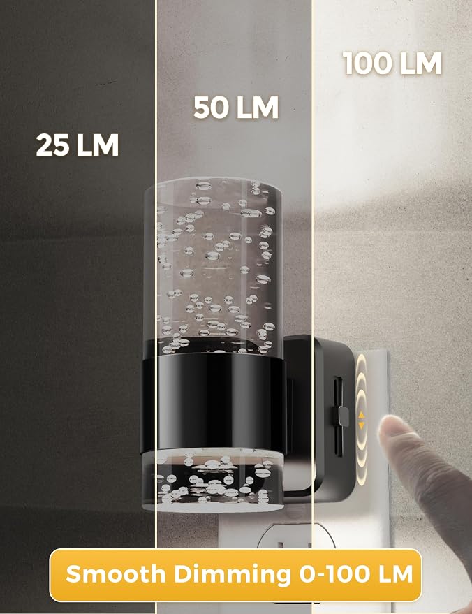 L LOHAS LED Night Light,Dimmable Night Lights Plug into Wall, Acrylic Nightlights with 0-100 LM Adjustable Brightness, 5000K Plug in Night Light with Dusk to Dawn Sensor, for Bathroom Hallway