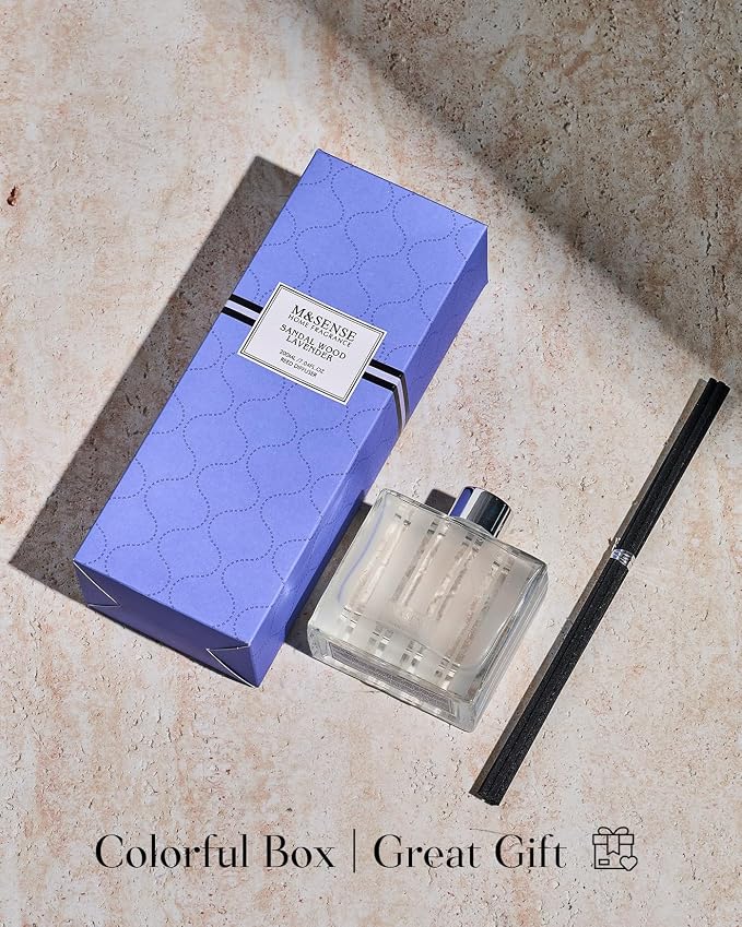 M&SENSE Sandalwood Lavender Reed Diffuser Set - 7.04 fl oz Scented Diffusers for Home, Long-Lasting Non-Toxic Fragrance Oil Aroma with Sticks, Housewarming Gifts for Bedroom Bathroom