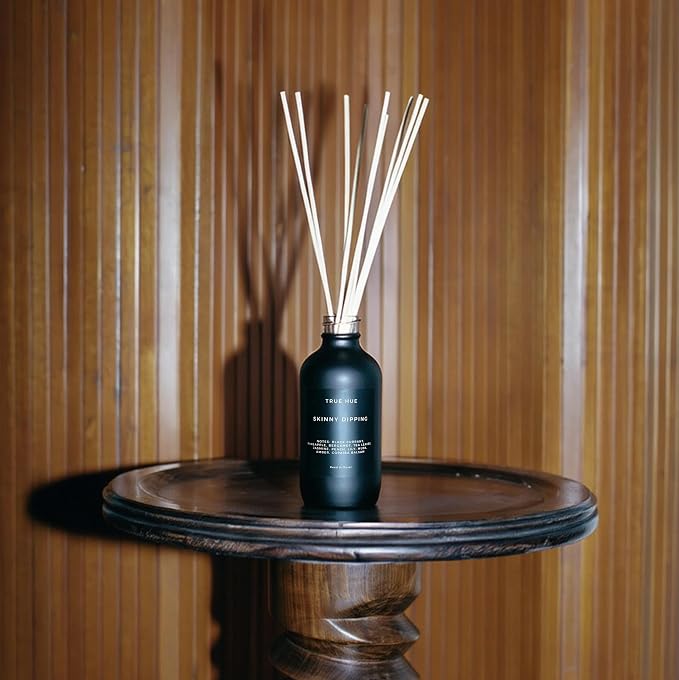 Luxury Reed Diffuser| True Hue | 3.75 fl oz | Glass and Rattan | Lasts for 2-3 Months | Fragrance Diffusers for Home | Handmade in USA (Skinny Dipping)