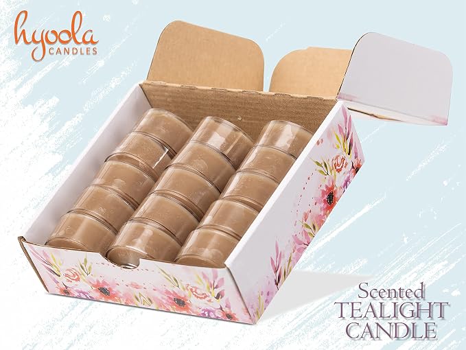 HYOOLA Scented Tealight Candles - Clear Cup - Roasted Almonds Tealight Candles Scented - 6 Hour Burn Time - 15 Pack - European Made