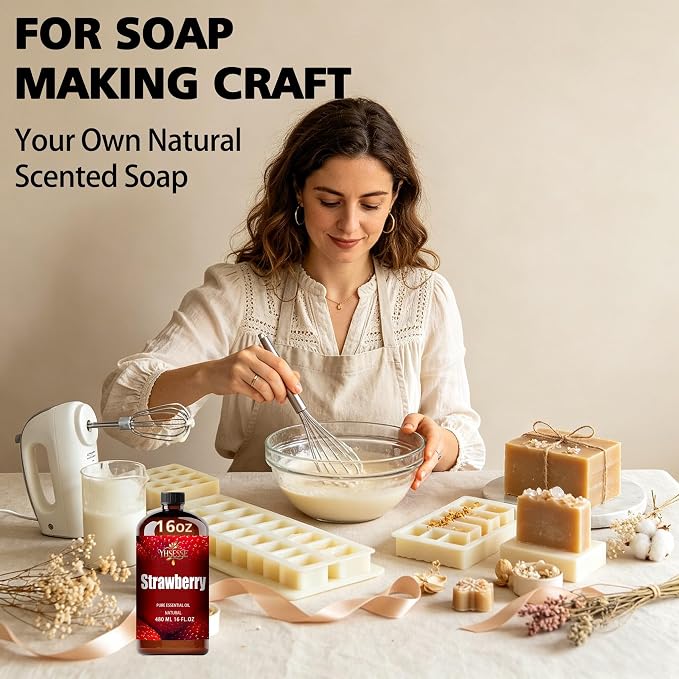 Strawberry Essential Oil, Strawberry Oil 16 Fl Oz 480ml for Diffuser Yoga Soap & Candle Making – with 0.33 Oz Roller Ball & Funnel YHSESSE Essential Oils