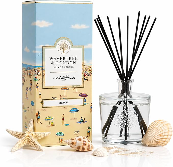 Wavertree & London Natural Beach Scented Reed Diffusers Set - Long Lasting Aromatherapy Air Freshener Diffuser with Sticks for Home & Office | 250ml Scented Diffuser with 6 Months Scent Life