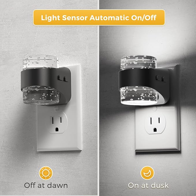 L LOHAS LED Night Light, 5000K Bubble Night Lights Plug into Wall, Acrylic Night Lights with Light Sensor, Adjustable Brightness,Soft White Plug in Nightlights for Rooms Bathroom Hallway