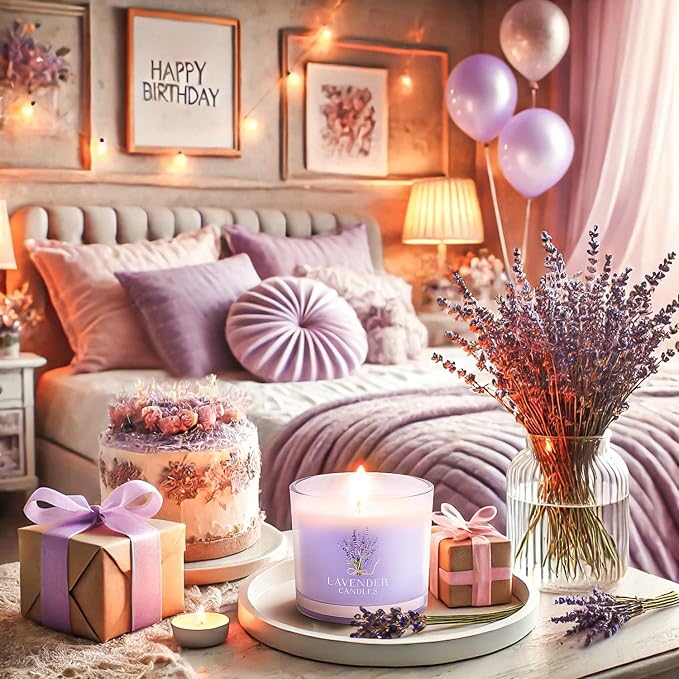 CHILLFLAME Lavender Candle, Scented Candles Gift Set for Stress Relief, 6 Candles for Women and Men, Birthday Candle Gifts for Women, Candles Gifts for Women (Purple, 14 oz)