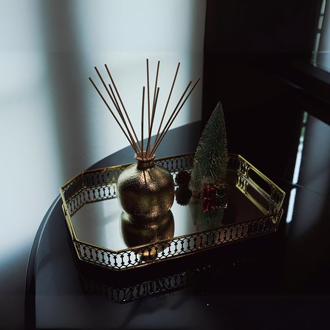 2025 Gold Holiday Diffuser | Refillable, Contains Essential Oil, Sustainable Wellness, Hand Finished, Premium, Luxury Ceramic, Rattan Reeds