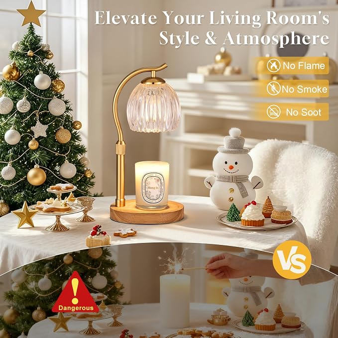 Candle Warmer Lamp with Timer & Dimmer, Adjustable Height Flower Wax Melt Warmer, Cozy Home Decor, House Warming Gifts,Vintage Birthday Gift for Women Mom Her