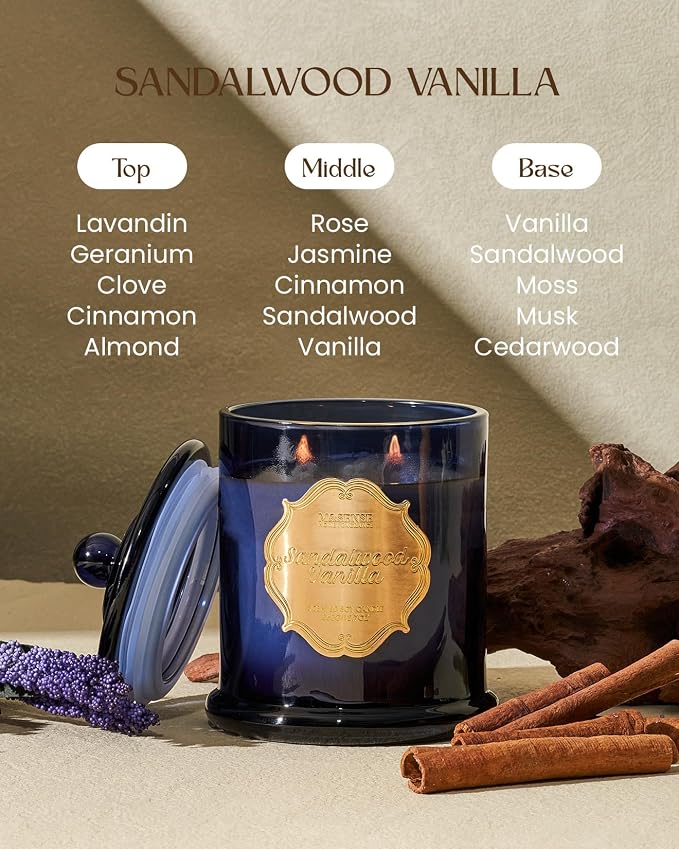 M&SENSE Sandalwood Vanilla Soy Candle, 2 Wick 75H Housewarming Gift | Slow-burning, Natural Cozy Relax Home Fragrance, Ideal Housewarming Gift for Women