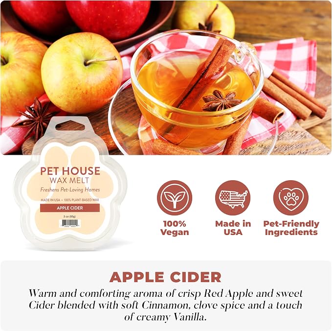 One Fur All Pet House Scented Wax Melts for Warmer - Long-Lasting Pet Friendly Plant Based Soy Wax Melts - Apple Cider Pack of 2