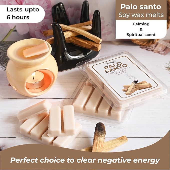 TRUMIRI Palo Santo Scented Wax Melts - Made with Non Toxic Soy Wax and Essential Oils - Long Lasting Strong Scent Pet Safe Candle Wax Cubes Tarts for Warmers Pack of 4 - for Cleansing Negative Energy