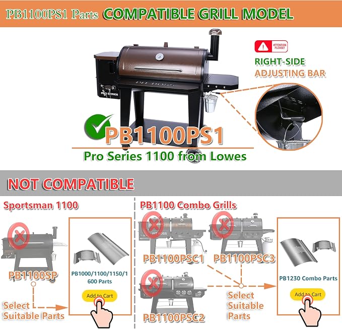 Flame Broiler Kit for Pit Boss Pro Series 1100(PB1100PS1) Pellet Grills - Pitboss Heat Deflector Includes Slide Cover and Bottom Kit, Pit Boss Smoker Grill Replacement Parts, Pitboss Heat Diffuser