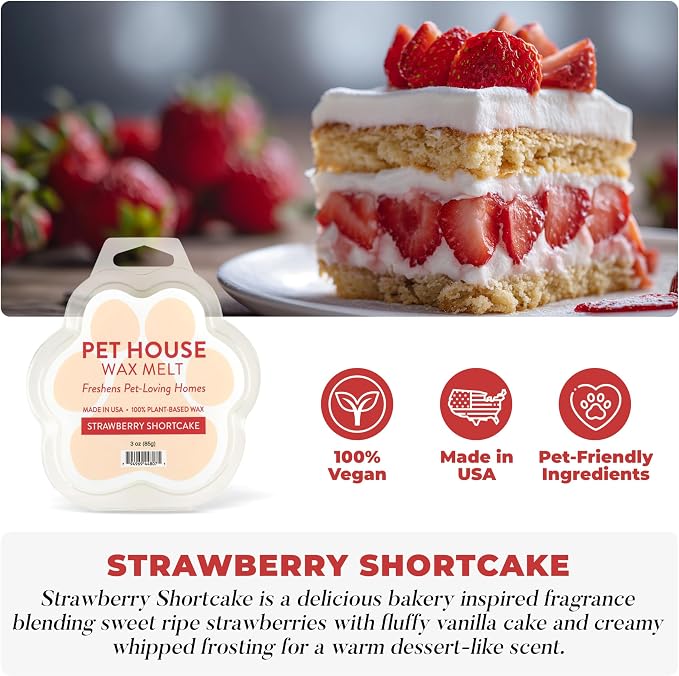 Pet House Strawberry Shortcake Spring Wax Melts - Long-Lasting Plant Based/Soy Scented Wax Melts for Pet Odor Pack of 2