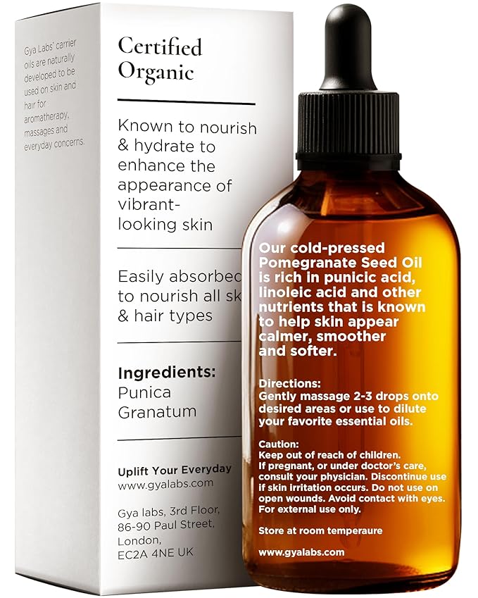 Gya Labs USDA Organic Pomegranate Seed Oil - 3.4 Fl Oz - Carrier Oil for Hair, Skin, Face, Scalp & Body Massage