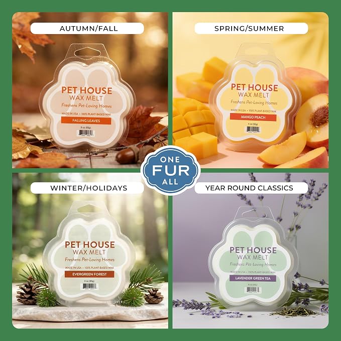 One Fur All Pet House Spring and Summer Wax Melts for Pet Odor, Natural, Plant Based Soy Wax Melts, Long Lasting Fragrance for Fresh Smelling Homes, Cucumber Mint