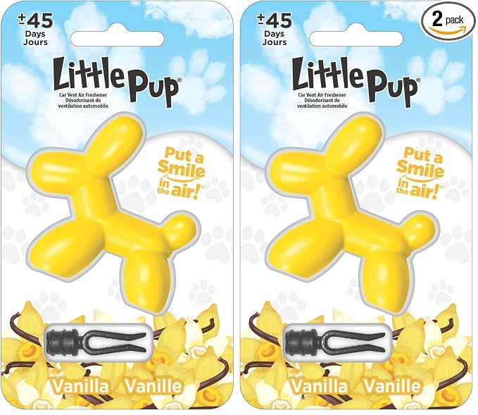 Little Pup 96602 Vanilla Scent, Car Air Freshener, Clips to A/C Air Vent, Alcohol-Free Fragrance Oil, Non-Hazardous and Non-Toxic Plastic, Set of 1 (Pack of 2)