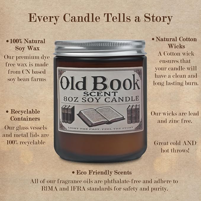 Old Book Candle, Book Lovers Gifts Ideas for Readers, Reading Accessories, Bookish Present, Birthday Gifts for Women, Bookworm, Librarian, Men