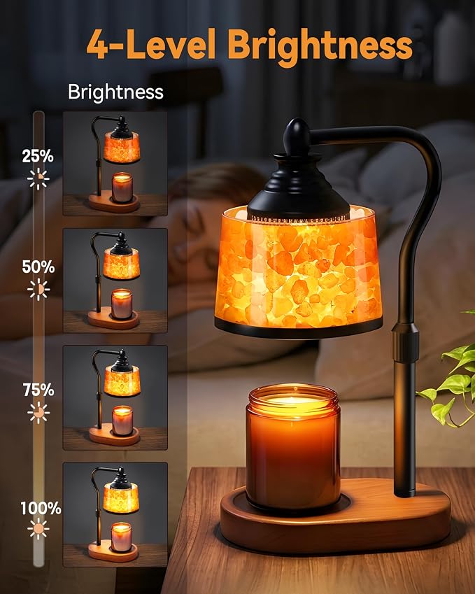 3-in-1 Candle Warmer Lamp with Timer Dimmable, Himalayan Salt Lamp & Passive Diffuser, Gifts for Women, House Warming Gifts, Wax Melt Warmer for Jar Candles (2 Bulbs)