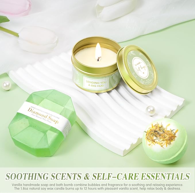 Mother‘s Day Gift for Women, Vanilla Relaxing Spa Gift Baskets, Self Care Kit Get Well Soon Gift Baskets, Care Package for Her Women Mom Friend Sister