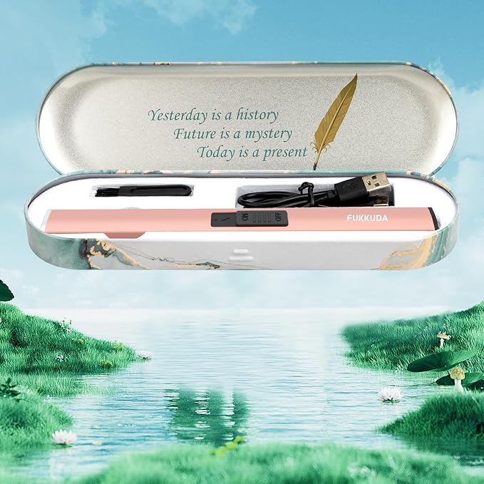 FUKKUDA Electric Candle Lighter with Gift Box - USB Rechargeable Windproof & Flameless Plasma Arc Lighter for Candles, Ocean Box Rose Gold