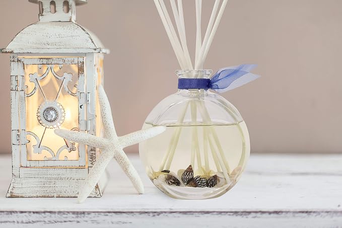 Reed Diffuser Set, Beach House Scented Oil Diffuser with Sticks, Home Fragrance Accessories for Bathroom Shelf Decor, Aroma Diffusers for Home or Office Desk, USA Made