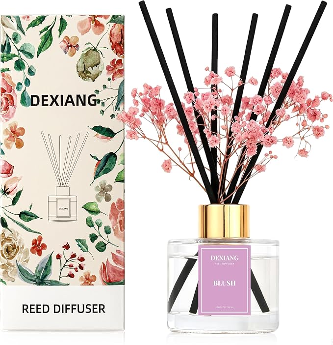 Reed Diffuser Set, 3.38 fl oz (100ml) Blush Scent Oil Diffuser with 6 Reed Sticks, Natural Home Fragrance Reed Diffuser for Bathroom, Bedroom, Living Room Shelf Decor