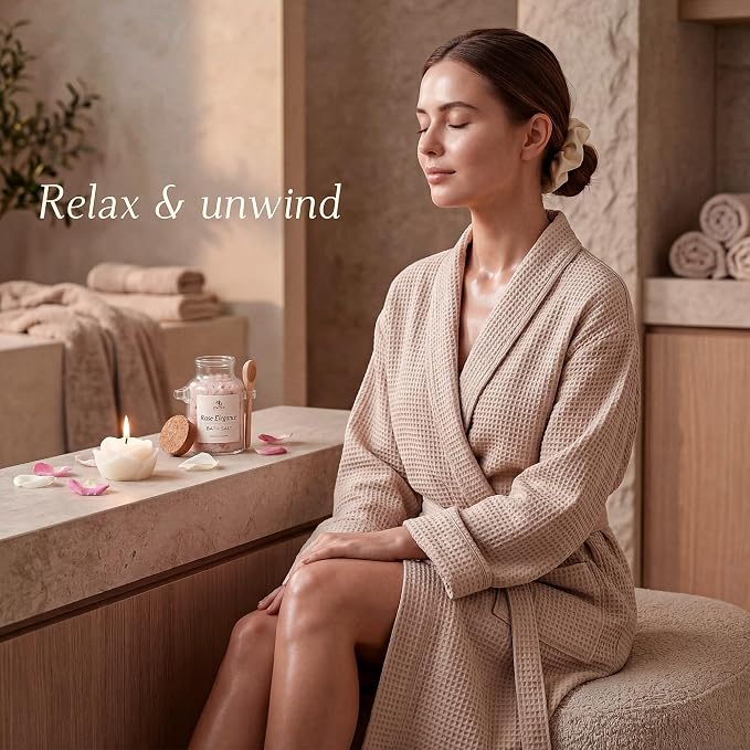 Luxury Rose Spa Gift Set for Women, Home Spa Kit with Candle, Bath Salt and Body Scrub, Self Care Kit is Elegant Gift for Mom, Wife or Girlfriend