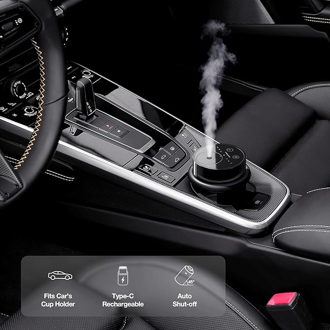 Waterless Essential Oil Diffuser for Home Aromatherapy Car Nebulizing Diffuser, Battery Operated, 5-20mL Mini Scent Air Machine, Up to 600 sq ft, 3 Countdown Timers & Mist-Level, ANZ Black 2 Packs